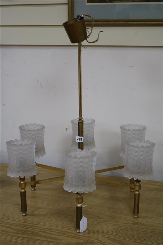 A six branch French 1960s hanging light H.73cm